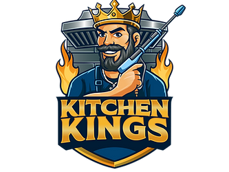 Kitchen Kings logo featuring a crowned man with a pressure washer and flames, representing Atlanta-based hood cleaning servic